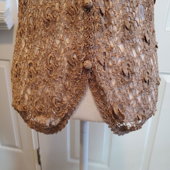 Vintage Lisa Crochet Cardigan Vest Womens Small Mocha Brown Boho Festival - Picture 8 of 9